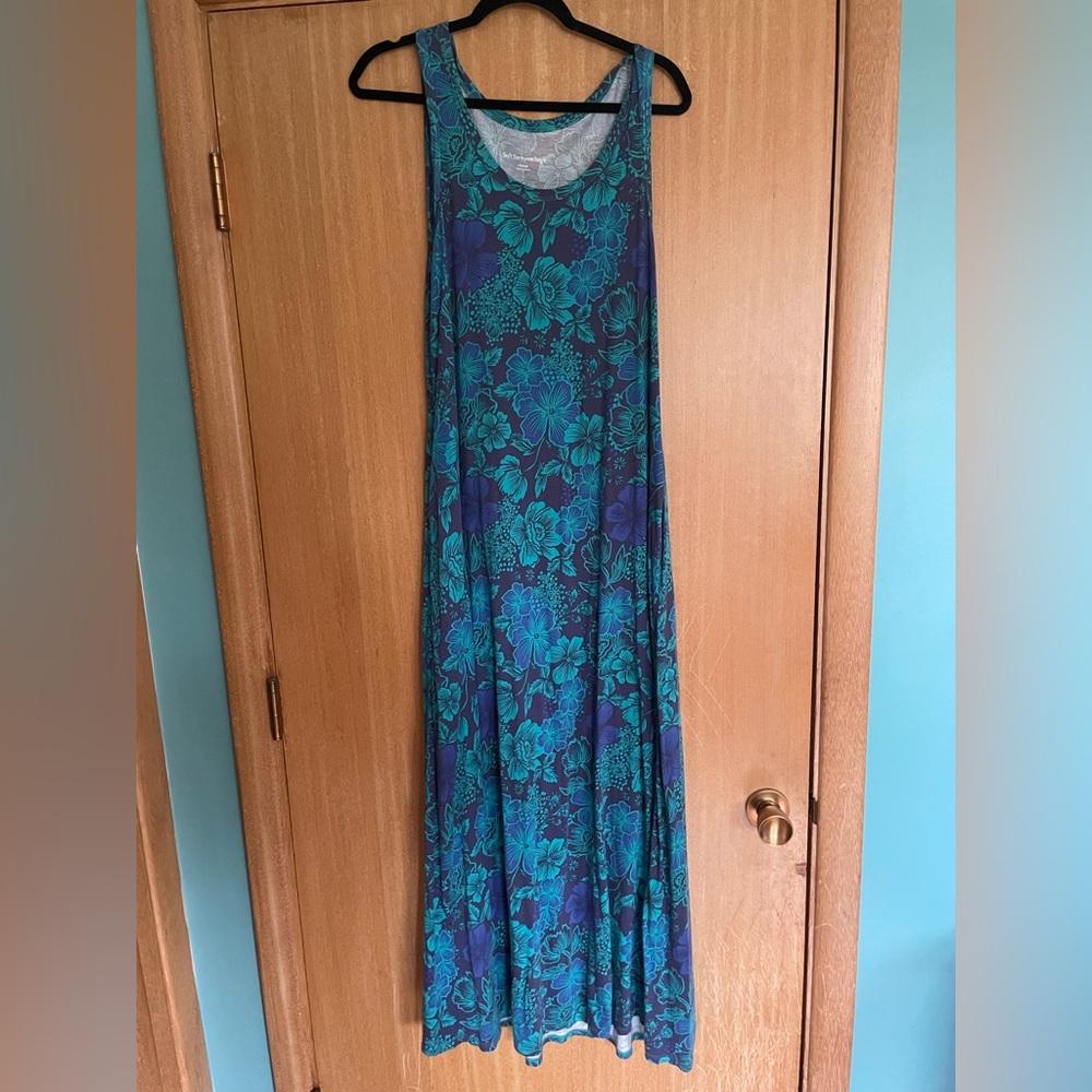 Soft Surroundings Maxi Dress, Floral Blue:Green Floral Pattern Size M,